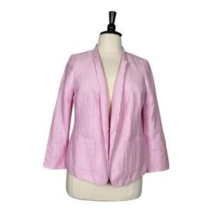 Talbots Blazer Notch Lapel Seersucker Pockets Pink White Stripes Women’s 14WP